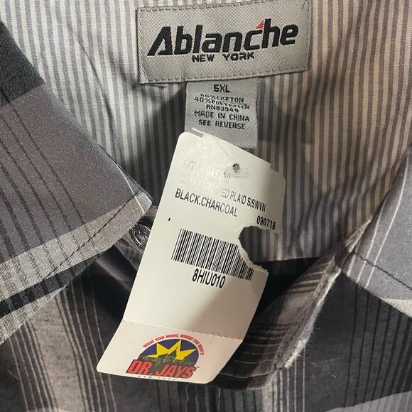 NWT ABLANCHE New York Men’s Plaid Button Up Dress Shirt Black Charcoal Size 5XL - Picture 6 of 7